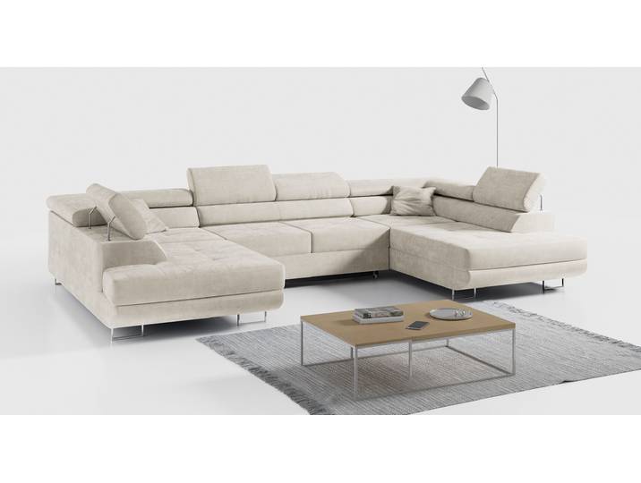 Ecksofa, Wohnzimmer U Couch, Polstersofa mit Bettkasten - GUSTAW-U - Beige