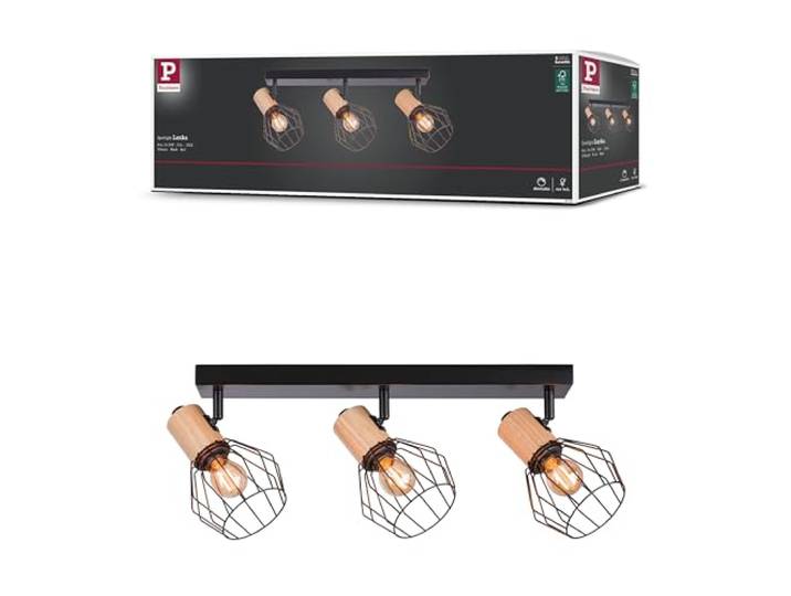 Paulmann Deckenstrahler Lanka E14 230V max. 3x20W Schwarz Schwenkbare Spotköpfe, dimmbar je nach Leuchtmittel, Montage an Decke, Holzmaterial