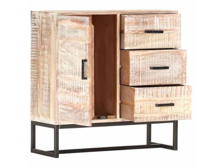 KPOTUERTU Sideboard Weiß 73x30x75 cm Massivholz Akazie Drei Schubladen, eine Tür, Griffe in Messingoptik, pulverbeschichteter Stahl, Retro-Stil, einfache Montage