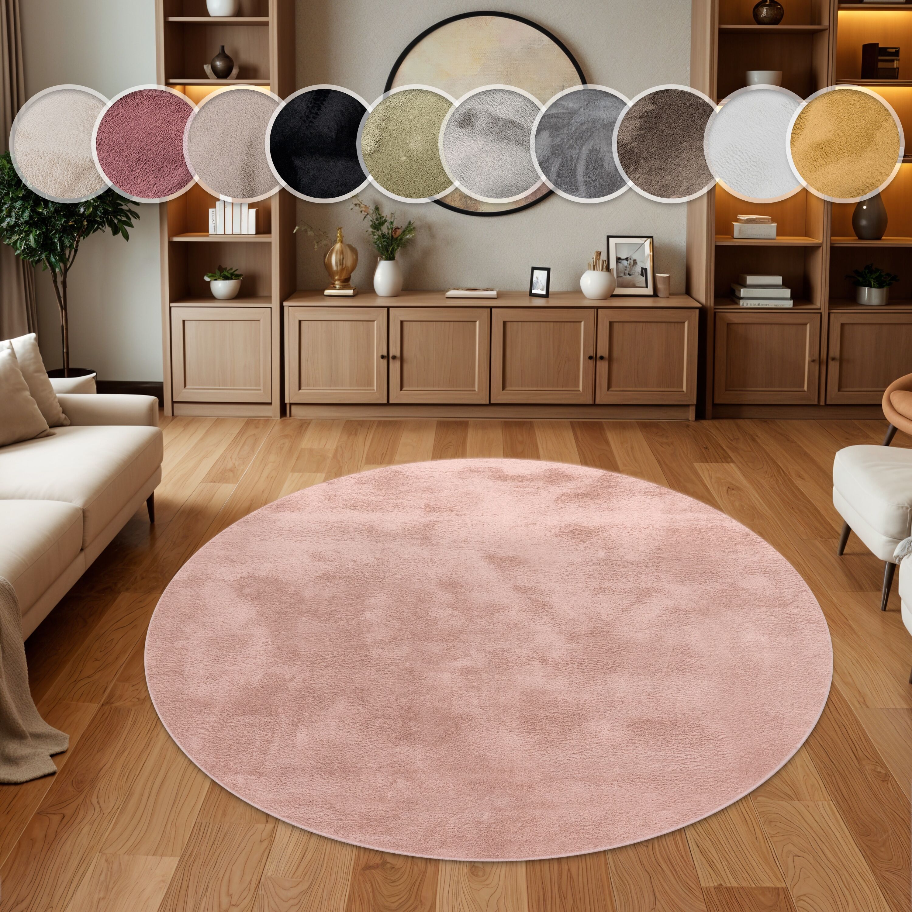 Fellteppich PACO HOME "Kunstfell Soft 380", pink, H:14mm Ø:80cm, Polyester, Teppiche, Fellteppich, Langflor, Kuschelteppich - besonders weich, Uni-Farben pink Ø 80cm 1 Stk., 14mm, Ø 80cm