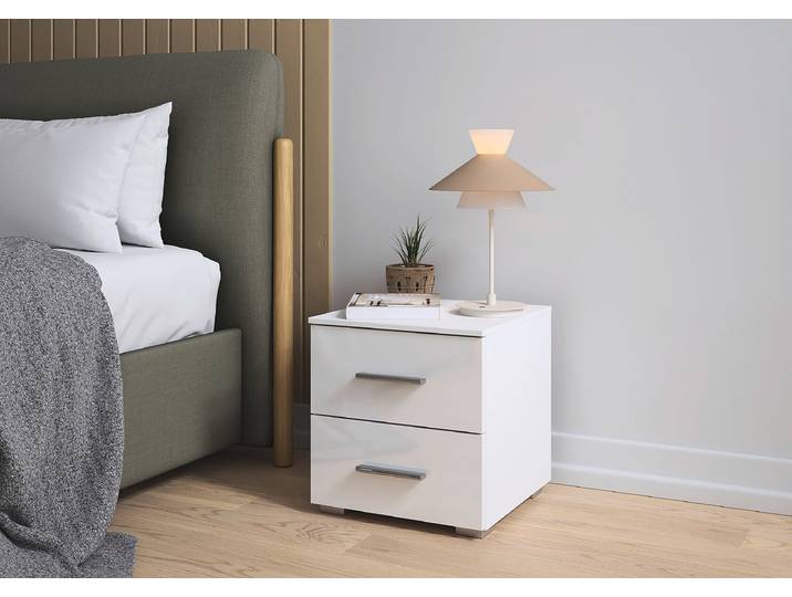 Nachtkommode 42cm Weiß/Hochglanz Weiß