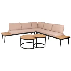 Décoshop26 - Gartenmöbelset mit zwei hellbraunen Beistelltischen aus Akazienholz und beigefarbenen Kissen 04_0008304 04_0008304