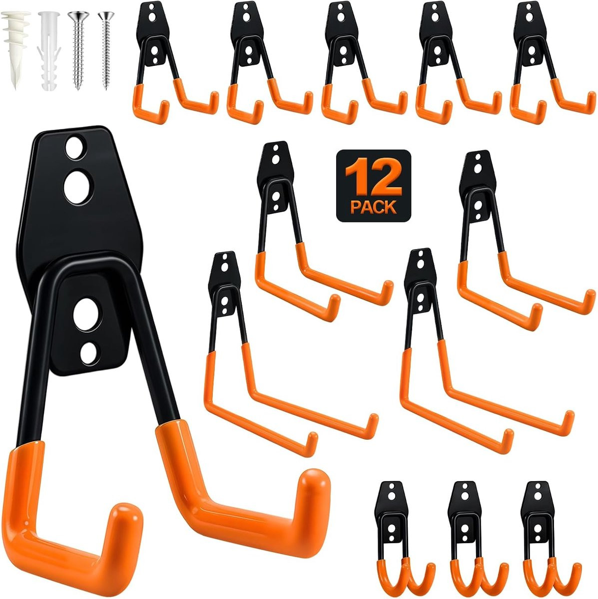 Set van 12 Wandhaken Garage Gereedschapshouder met Antislip Coating - Oranje