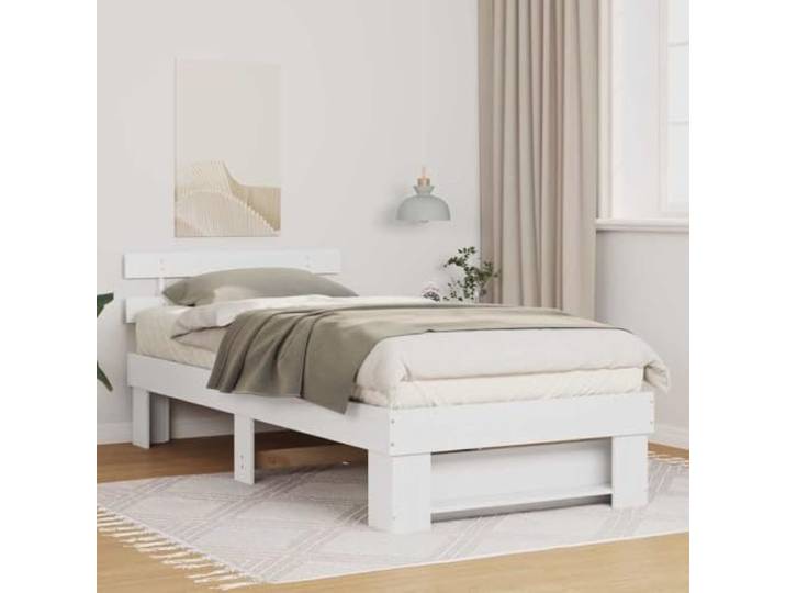 YUTAASU Bettrahmen mit Kopfteil Weiß 80 x 200 cm Massives Kiefernholz Plattform-Lattenrost, Einzelbett, Modernes Design, Einfacher Aufbau, Pflegeleicht