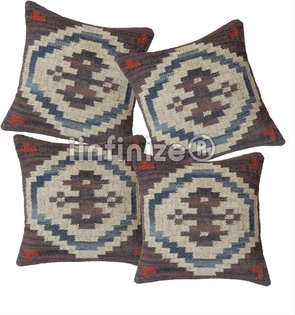Handgeweven Kelim Design Kussenhoes van Wol en Jute, 45 x 45 cm