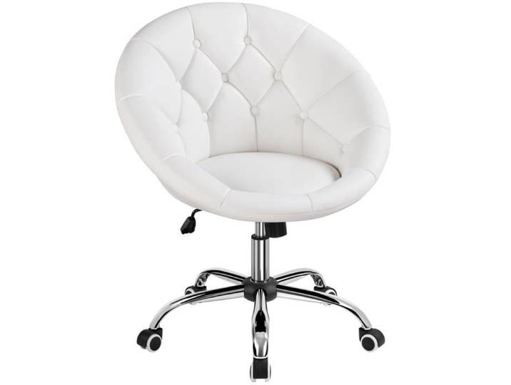 Yaheetech Chaise de Bureau Moderne en Similicuir sur Roulettes avec Dossier Inclinable Arrondi Blanc