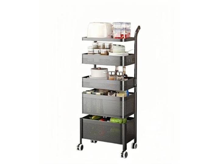 Kx9Lb8d Rollwagen Rotierender Slim-Gap-Küchenwagen, mehrstöckiger, rollender Snack- und Lebensmittel-Organizer(Schwarz,Klein)