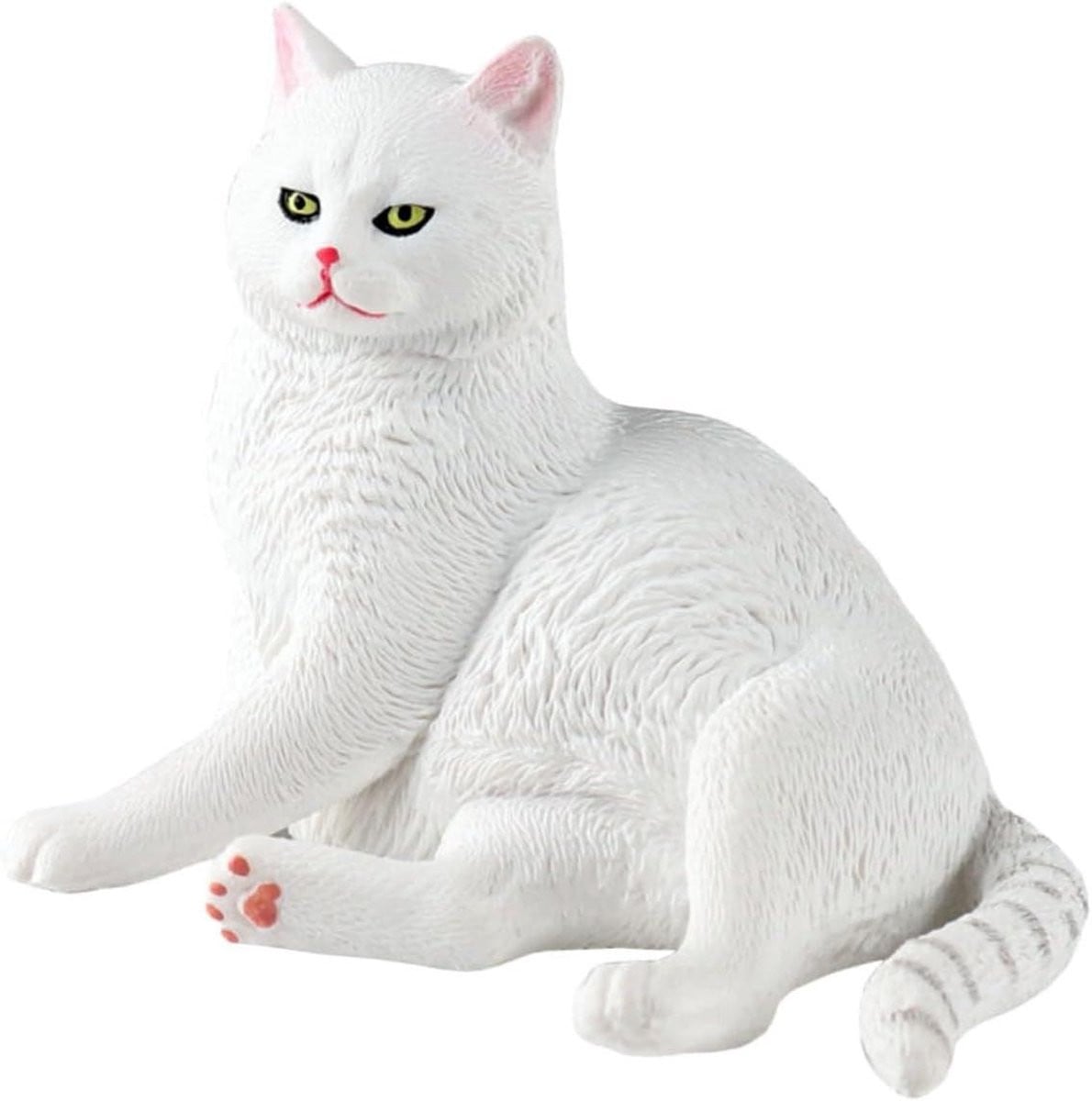 Wit Kattenbeeldje Decoratie - Realistische Miniatuur Kat voor op Tafel