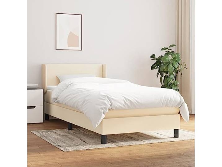 RJPLMFV Lattenrost, 90 x 200 cm, mit Matratze, cremefarben, Stoff Verstellbarer Kopf, Taschenfedern, Rückenstütze, atmungsaktiv, langlebig
