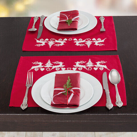 Tischsets "Hirsche rot/weiß",2er-Set