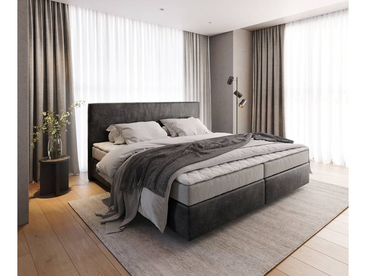 Boxspringbett Dream-Well Mikrofaser Anthrazit Vintage 200x200 cm Bonell-Matratze PU-Topper, Boxspringbetten