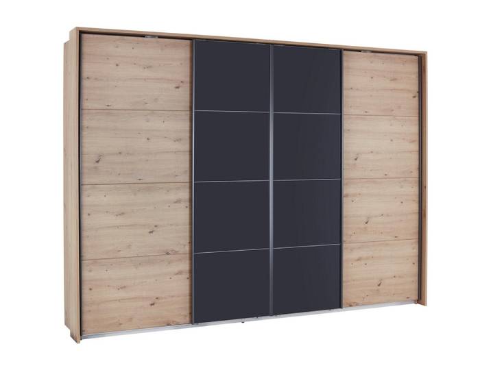 Schwebetürenschrank mit Glas 316 cm Bensheim, Eiche/Grau