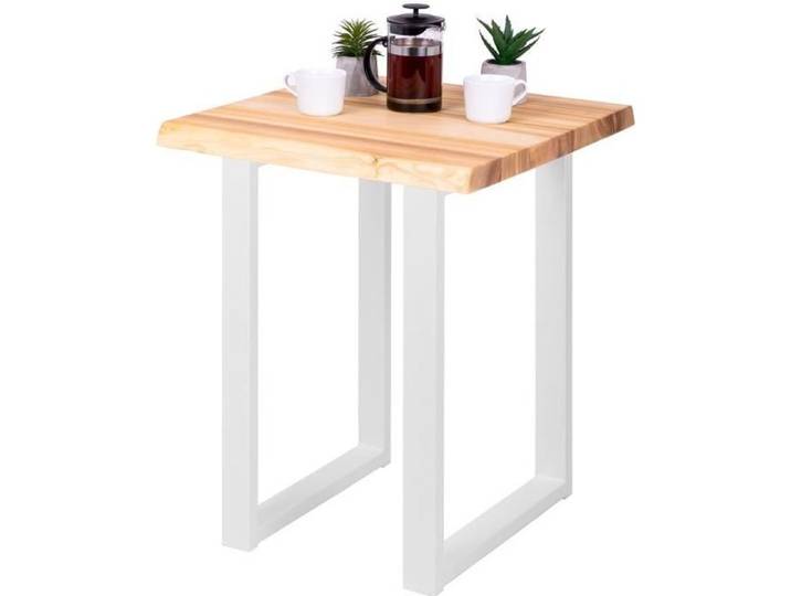 LAMO MANUFAKTUR Table de bar cuisine - table haute industrielle - table haute en bois - 60x60x76 cm - blanc - loft - naturel