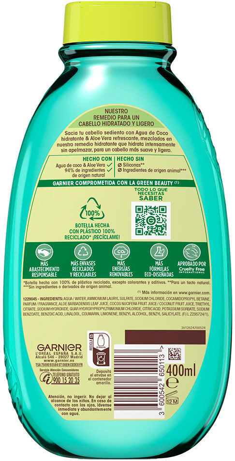 Garnier Original Remedies champú agua de coco 400 ml