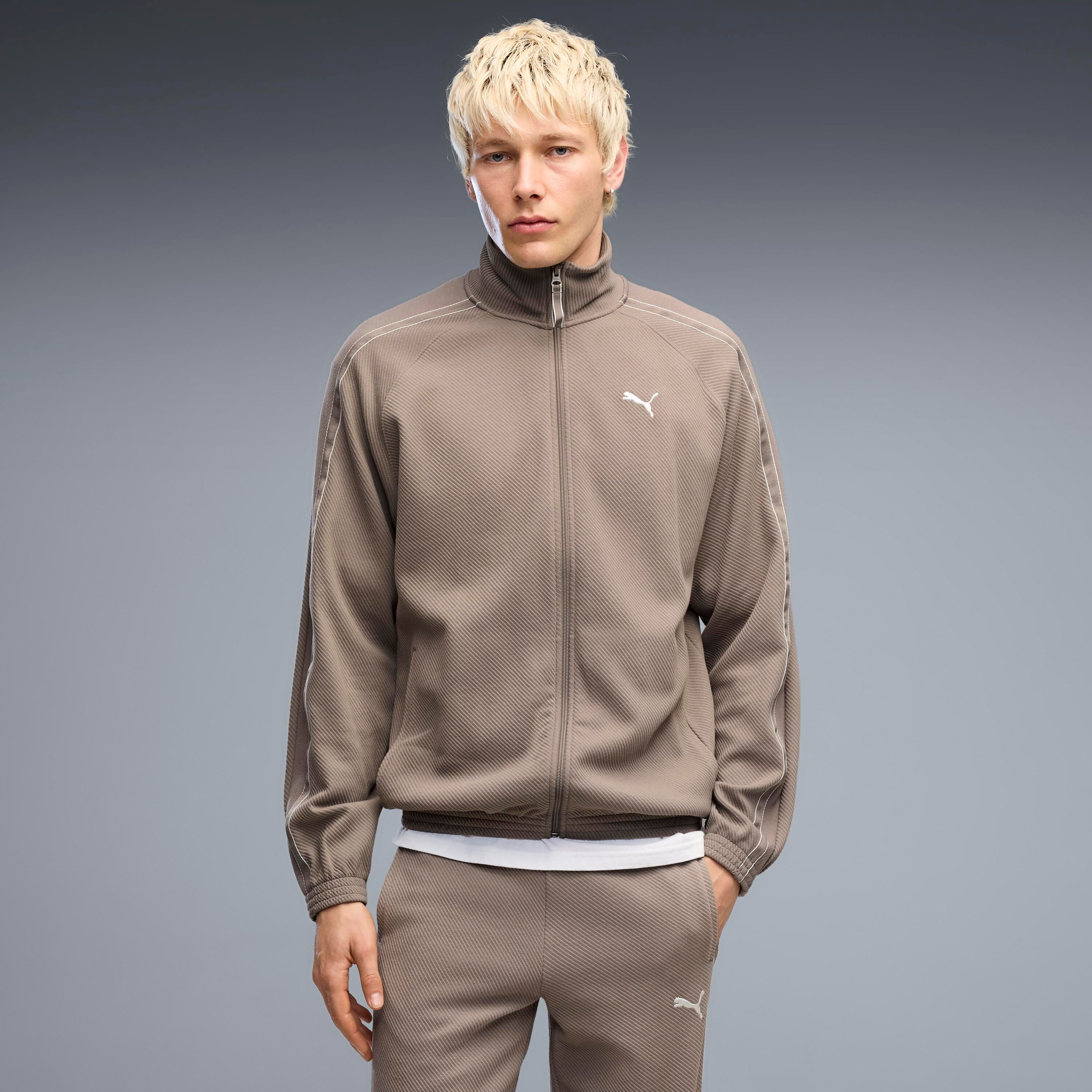 Trainingsjacke PUMA "CLASS RELAXED MATERIAL TRACK JACKET", Herren, Gr. M, mouse gray, Web, Obermaterial: 66% Baumwolle, 32% Polyester, 2% Elasthan, unifarben, relaxed fit normal, Jacken Trainingsjacke, mit Stehkragen, unifarbenes Design, Relaxed Fit mouse