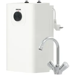 STIEBEL ELTRON druckloser Kleinspeicher SNU 5 Plus mit Temperierbatterie WST-W für Spüle,  antitropf- und thermostop-Funktion, mit Stecker, Untertischboiler 5 Liter Niederdruck, 2 kW, 204974