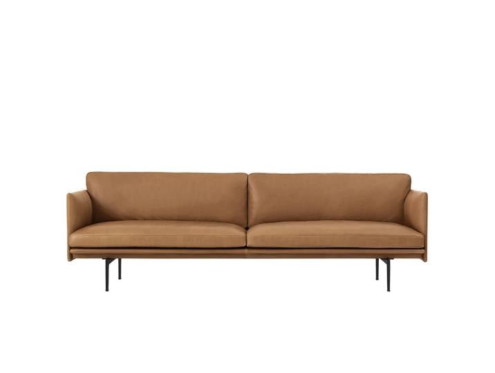 Muuto Canapé Outline 3 places cuir Cognac-pieds noirs