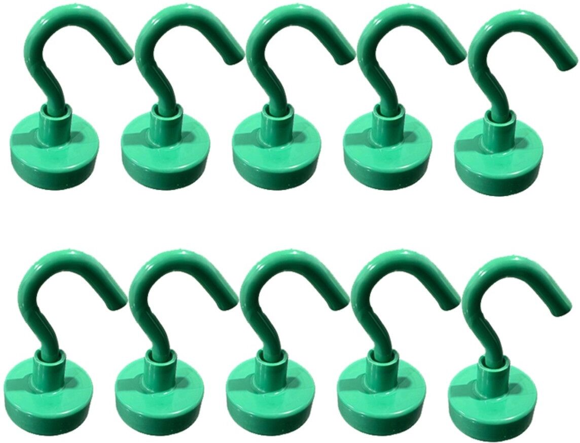 INF 10er-Set magnetische Haken - Edelstahl mit Neodym-Magnet, elektroplattierte wasserdichte Beschichtung, bohrfreies Grün