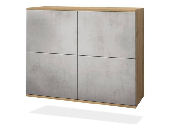 Vladon Kommode Rova V3, Moderner Küchenschrank mit 4 Push-to-Open Türen Eiche Evoke/Beton Oxid Optik (92,5 x 73.5 x 35)