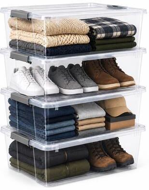 Sorbus Clear Underbed Stackable Storage Bins with Lids and Handles 40qt Capacity Boxes Organizer (Pack of 4)