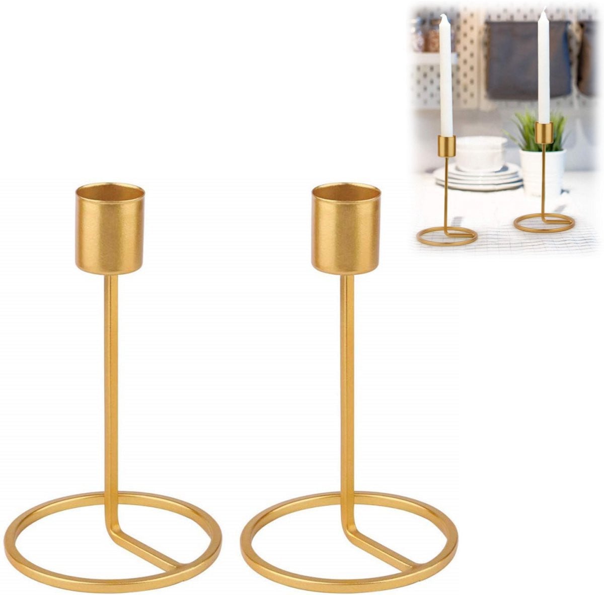 Set van 2 goudkleurige metalen kandelaars in minimalistische vintage stijl voor tealights