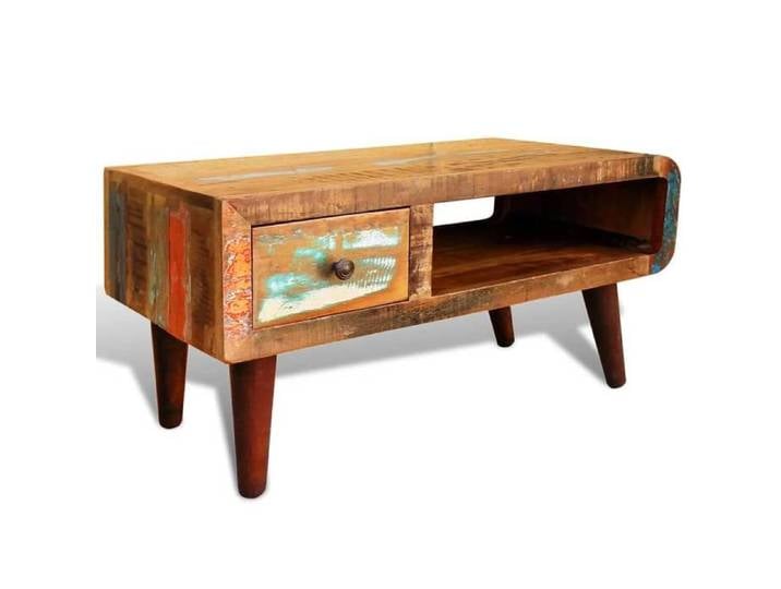 Table basse en bois recyclé - VIDAXL - 90x45x45 cm - Brun - Rectangulaire - 1 tiroir - Bois massif - Style classique