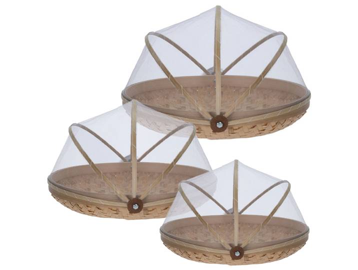 Abdeckhauben für Lebensmittel 3er-Set , Kuchenabdeckungen, Bambus, 3 Grössen