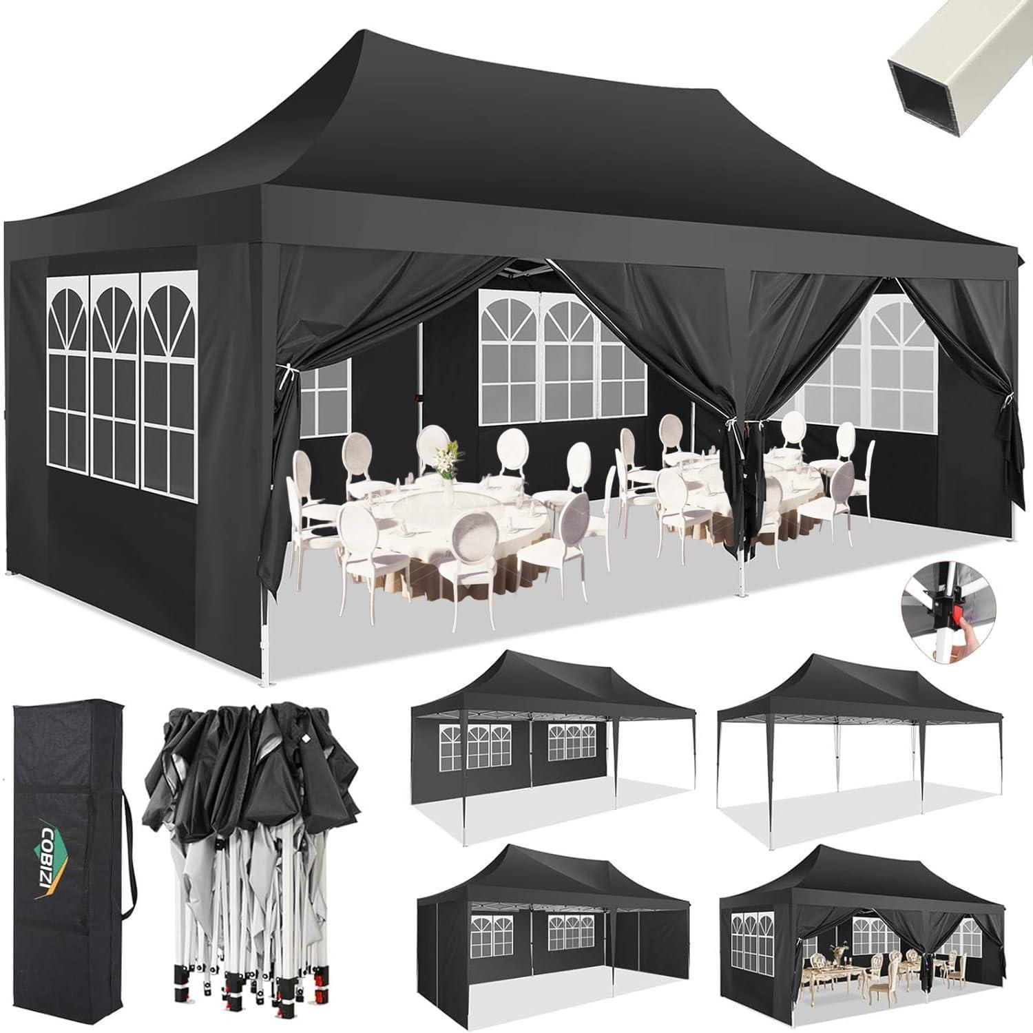 Faltpavillon 3x6m Wasserdicht Stabil mit 6 Seitenteilen UV-Schutz Schwarz