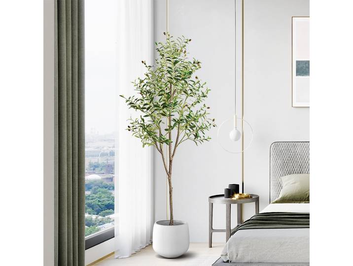 Grands plantes d'olivier artificielles en Pot, 5/6 pieds, grand arbre faux, branche d'arbre au sol vert avec Pot, pour la maison, le jardin, le bureau, décoration de mariage