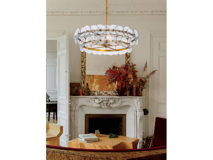 Postmoderne verre Art Dimmable LED rond droit Chrome or Lustre éclairage Suspension Luminaire Lampen pour salon