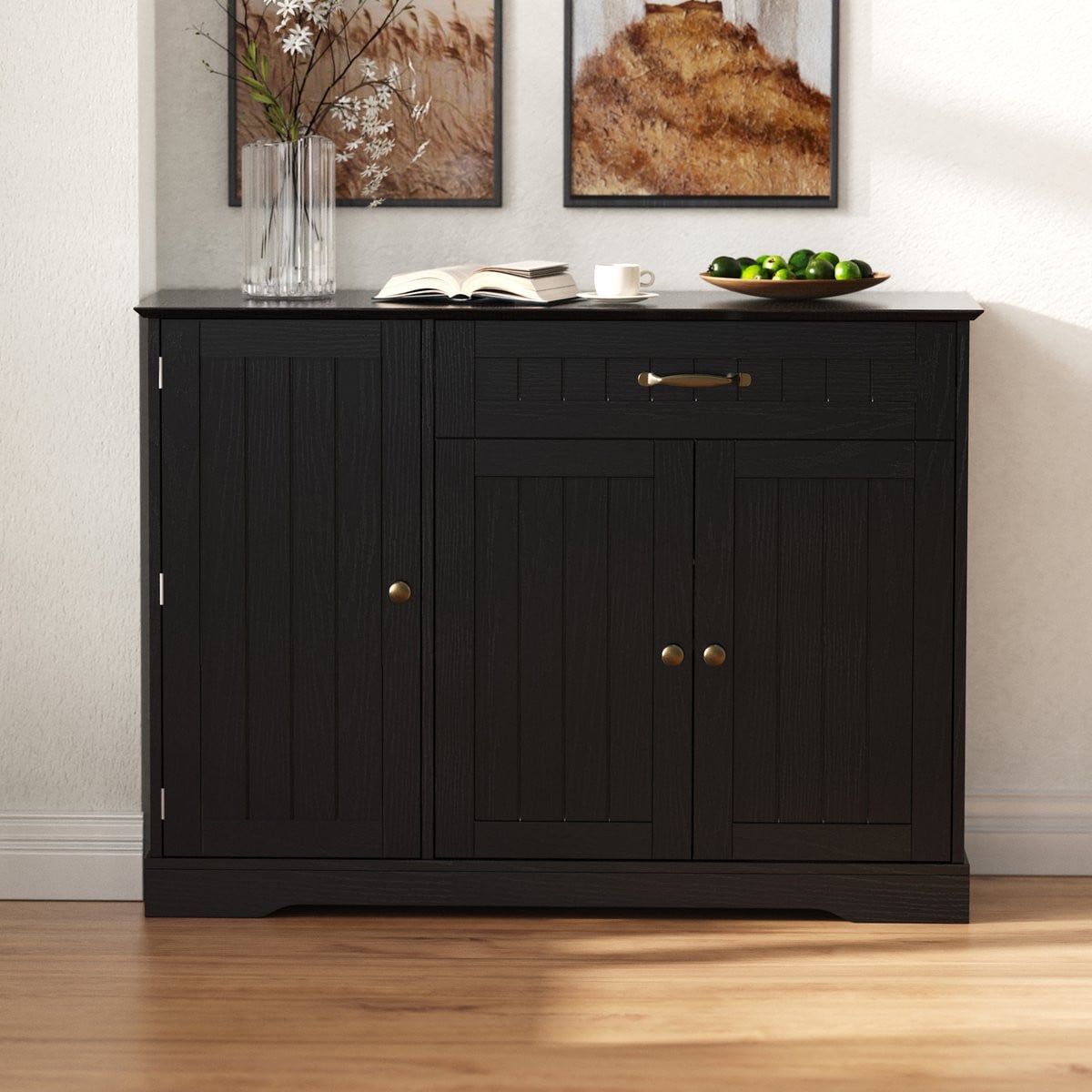 Modern Dressoir met 3 Deuren en 1 Lade - Zwart