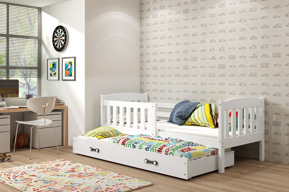 Kinderbett mit Zustellbett ohne Matratzen 80x190 BRIGID - Weiß