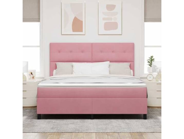 KTHLBRH Boxspringbett Rosa 180 x 200 cm Samt Kopfteil verstellbar, 2 Höhen, Massivholz, Traglast 280 kg, einfache Montage