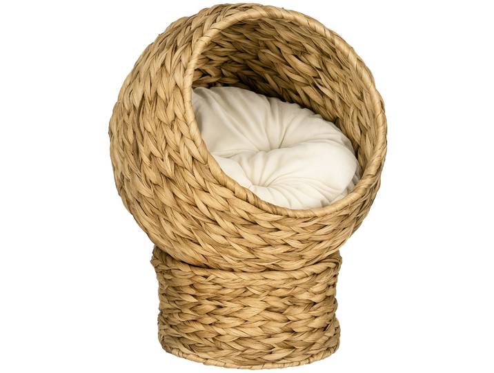 Pawhut Pawhut Lit pour chat en osier, niche pour chat détachable avec coussin amovible 40X37X51 cm Marron et beige