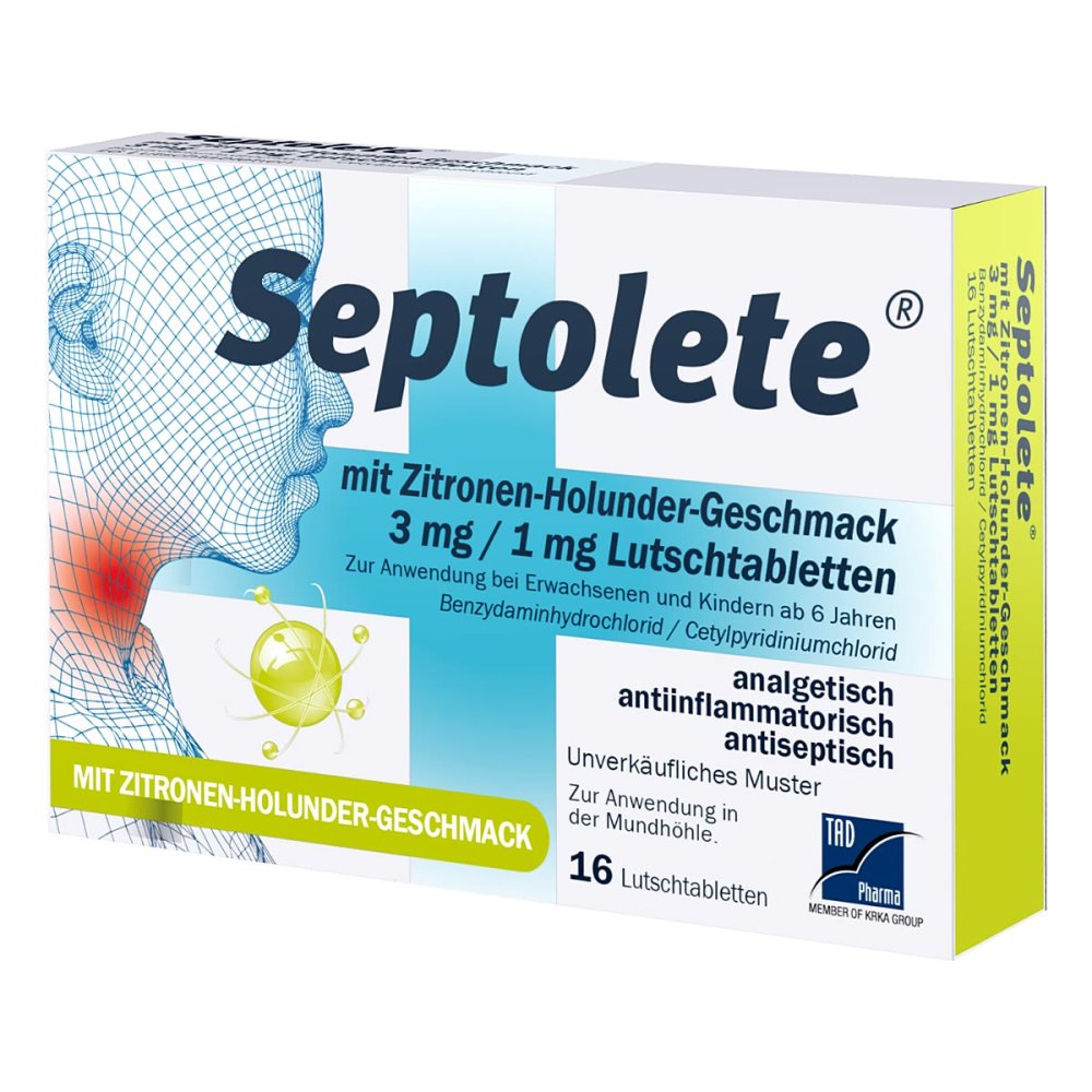 TAD Pharma GmbH Septolete Zitrone-Holunder-Geschmack 3 mg / 1 mg Lutschtabletten 19104446