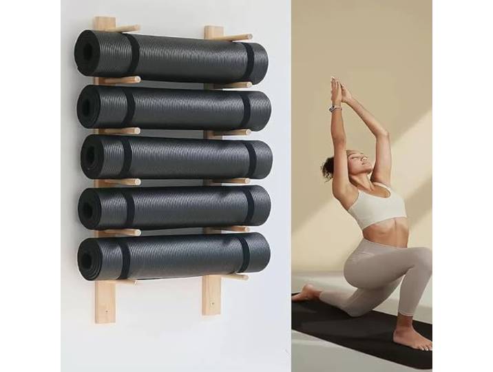Miuxe Yoga-Matte Aufbewahrungsregal Wandmontiert, 2-9 Schicht Hölzerne Yoga-Matte Lagerung Rack Wand Montiert, Große Gym Organisation Schwimmende Regal Für Schaumstoff-Rolle