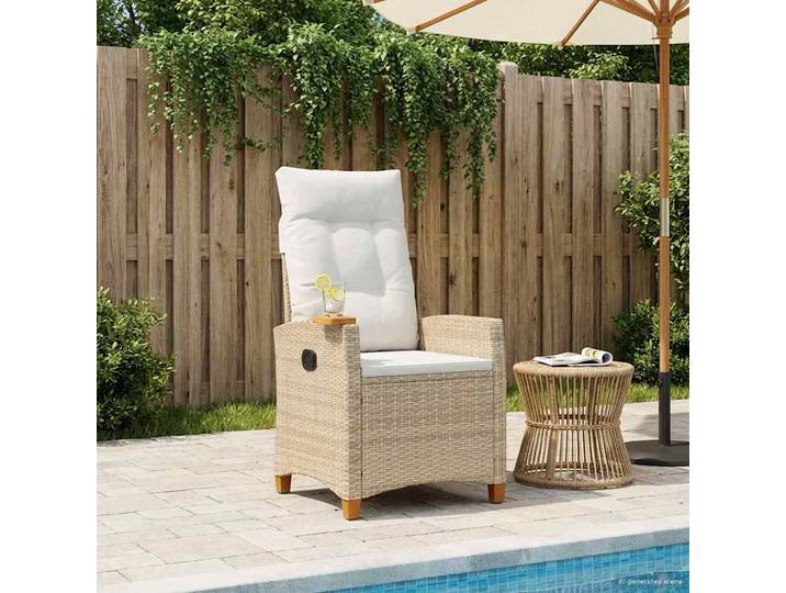 vidaXL Liegestuhl mit Teeteller Beige und Cremeweiß Poly-Rattan