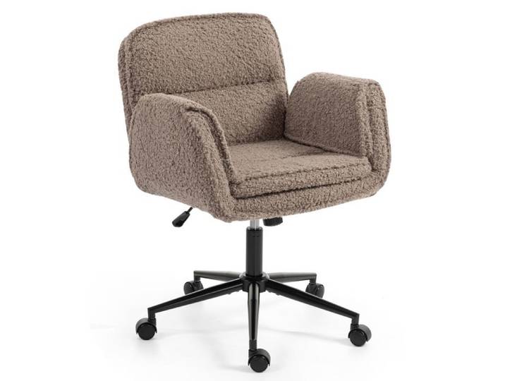 Chaise pivotante en tissu bouclette avec accoudoirs réglables et roulettes