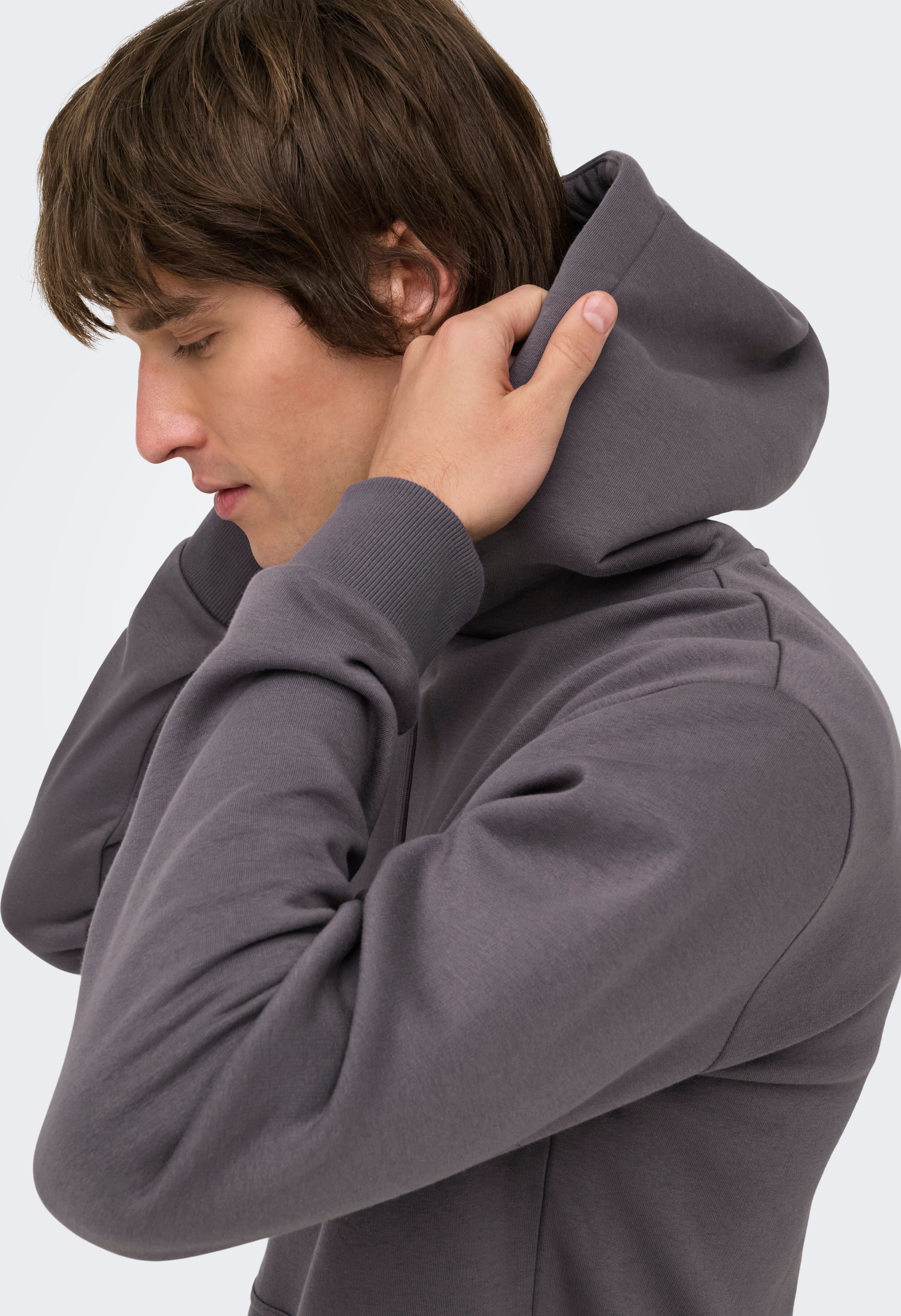 Kapuzensweatshirt ONLY & SONS "ONSCERES HOODIE SWEAT NOOS", Herren, Gr. XL, grau (rabbit), angeraute Sweatware, Obermaterial: 57% Baumwolle, 43% Polyester, unifarben, regular fit normal, Rundhals, Rippbündchen, Sweatshirts Kapuzensweatshirt, Baumwollmisch