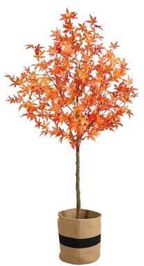 Nearly Natural 6' Artificial Autumn Maple Tree with Handmade Jute & Cotton Basket