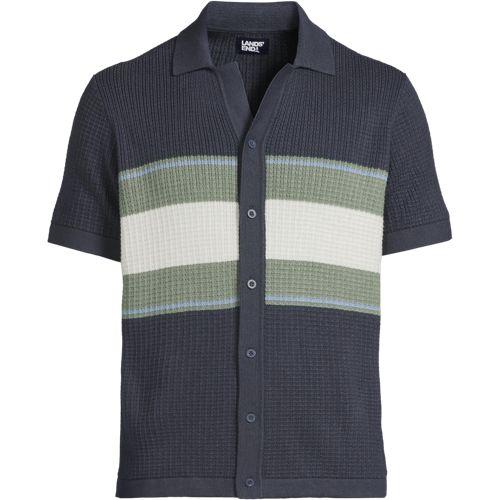 Strick-Poloshirt mit Knopfleiste für Herren, Herren, size: regular, Blau, Viskose/Baumwoll-Mischung/Nylon-Mischung, by Lands' End