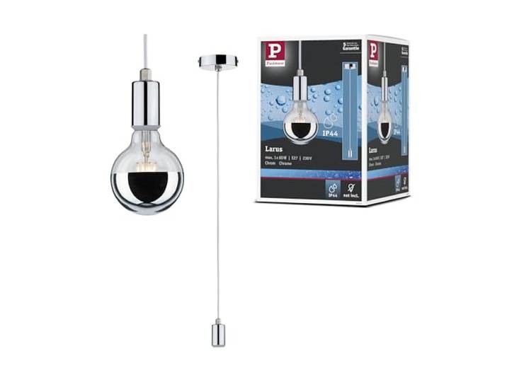 Paulmann 79753 Pendelleuchte Larus max. 60 Watt IP44 Pendellampe Chrom Hängelampe Metall Hängeleuchte E27 ohne Leuchtmittel