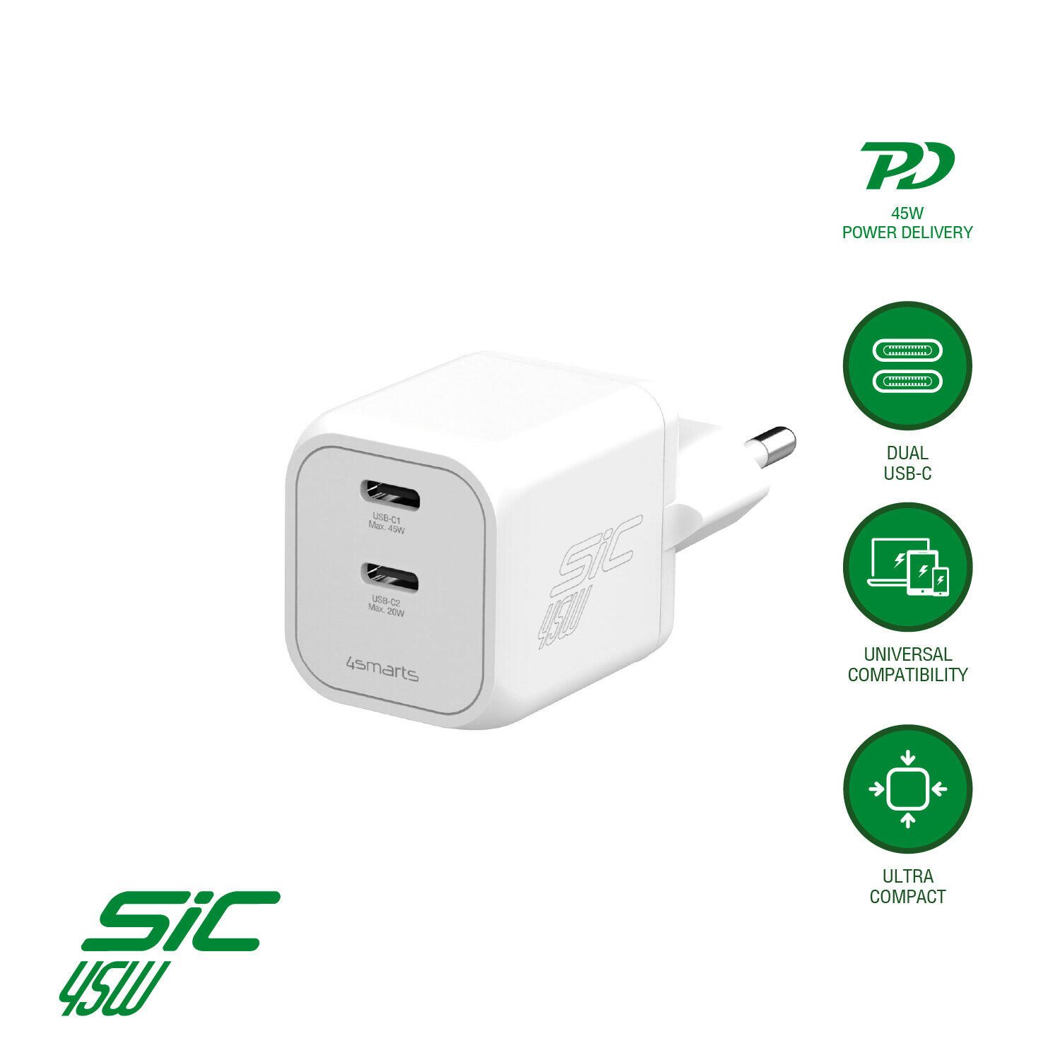 4smarts Ladegerät PDPlug SiC Dual 45W 2C, weiß 552045