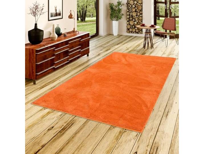 Pergamon Luxus Super Soft Hochflor Langflor Teppich Flauschig Weich Wohnzimmer Schlafzimmer Silky Orange