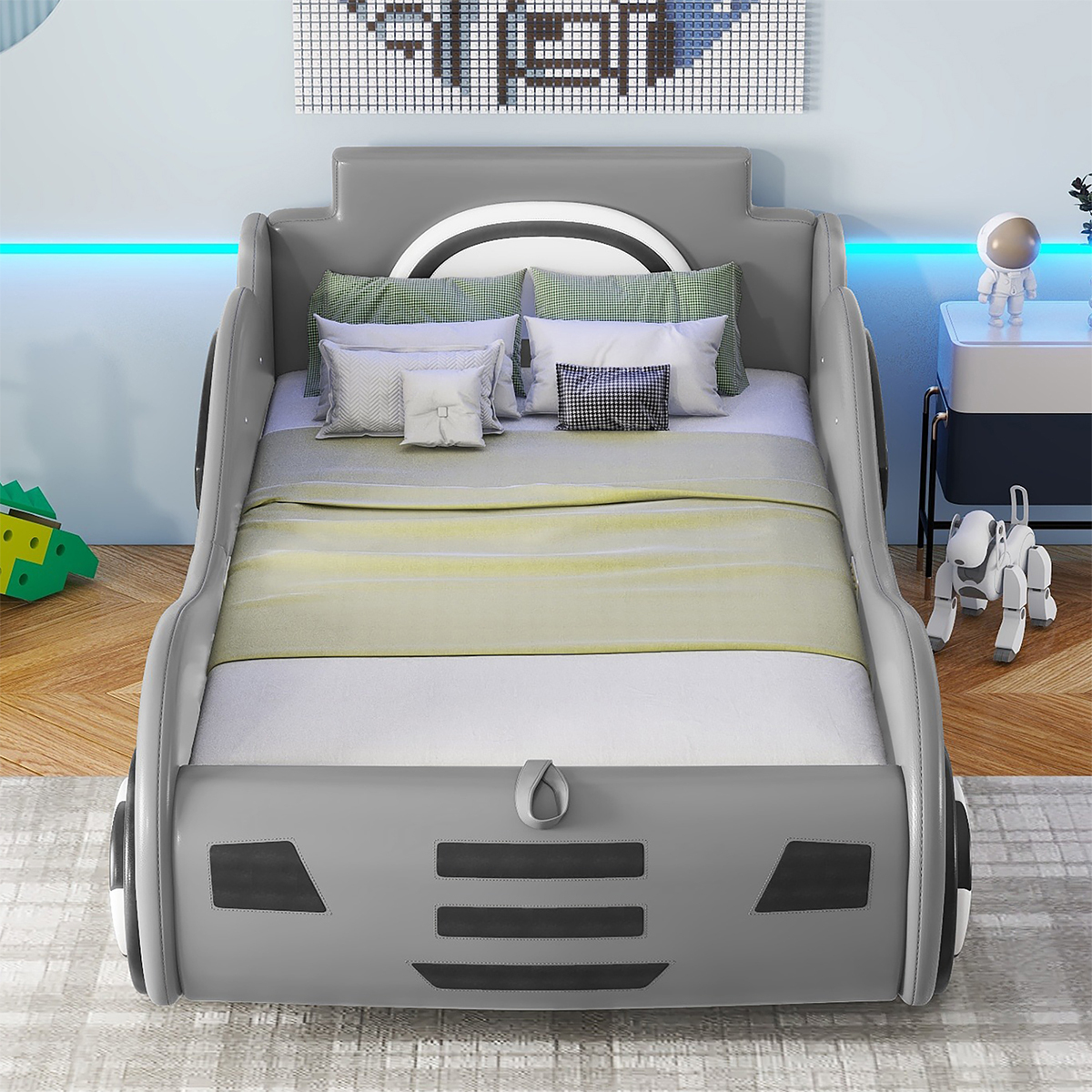 Flachbetten mit Lattenrost (ohne Matratze) und Unterbettstauraum Modell Kinderbett 90 x 200cm Grau