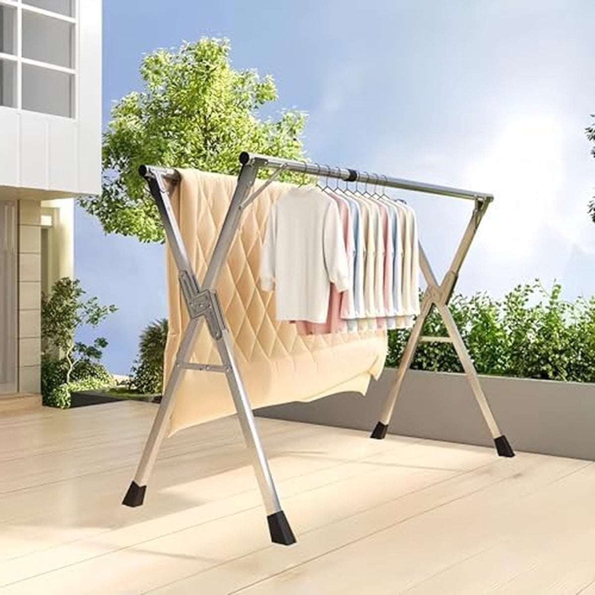 Intrekbaar kledingrek voor badkamer of balkon, grijs, 1.2-1.6m