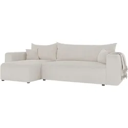 ECKSOFA PIANO Creme in Bouclé, Teddystoff mit Bettkasten