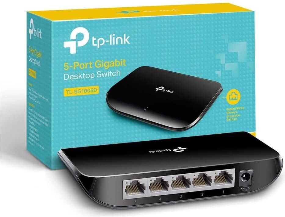 TP-LINK TL-SG1005D, 5 Port Gigabit Ethernet Network Switch, Ethernet Splitter, Hub, Desktop and Wall-Mounting, Plastic Case, Plug and Play, Energy-Saving, Black
