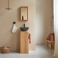 Waschtisch Gästebad kleine Räume Teak Handtuchhalter Unterschrank massiv