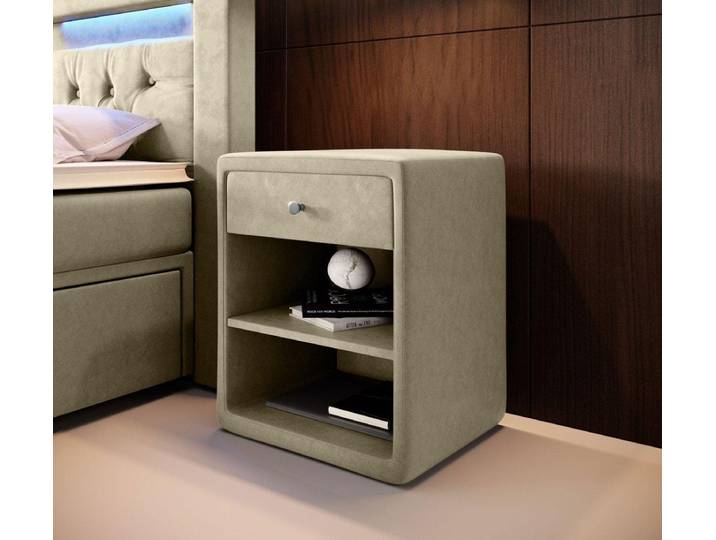 Designer Nachttisch Amy in Samt - Beige - Luxusbetten24
